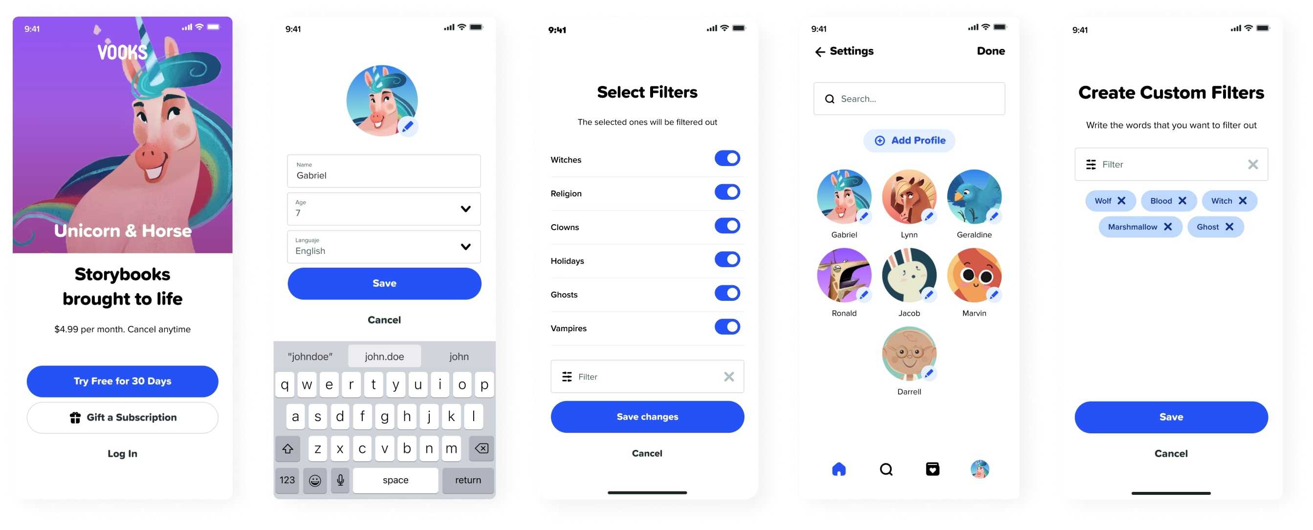 various Vooks app pages