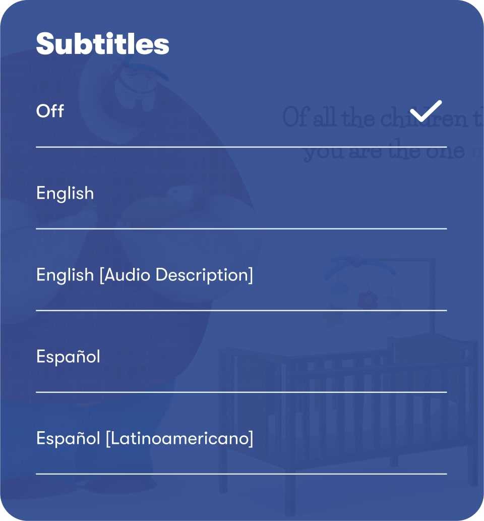 Vooks mobile subtitles menu